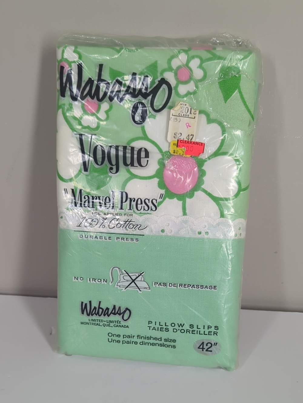 Vintage Wabasso Vogue Marvel Press Pillow Slips - Mint Green Floral